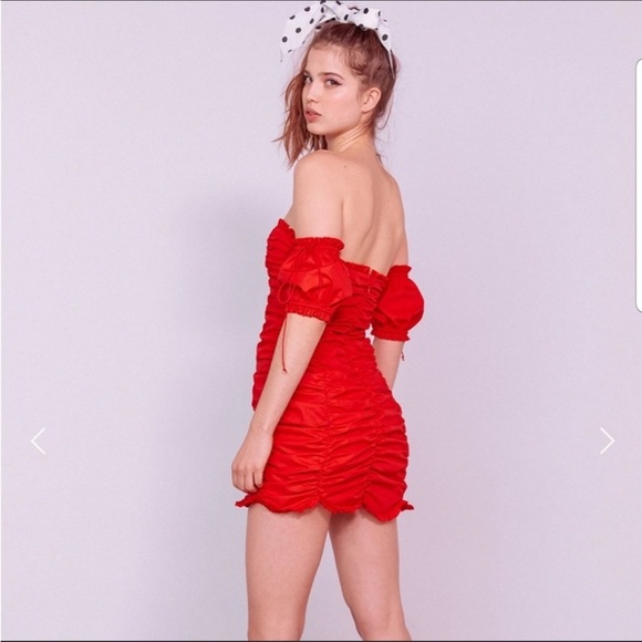 For Love & Lemons Jackson Shirred Red Mini Dress - Picture 3 of 5